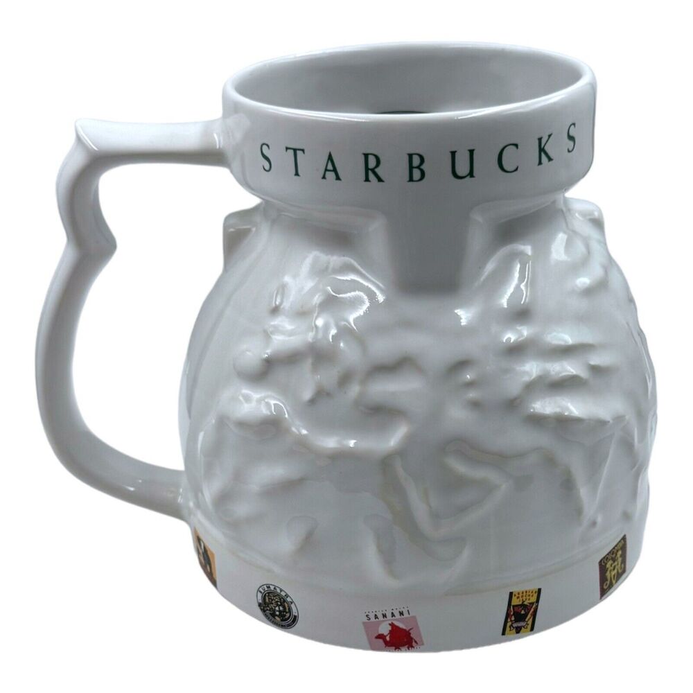 Vintage 1997 Starbucks Mug AROUND THE WORLD Embossed Ceramic Globe Lid Travel